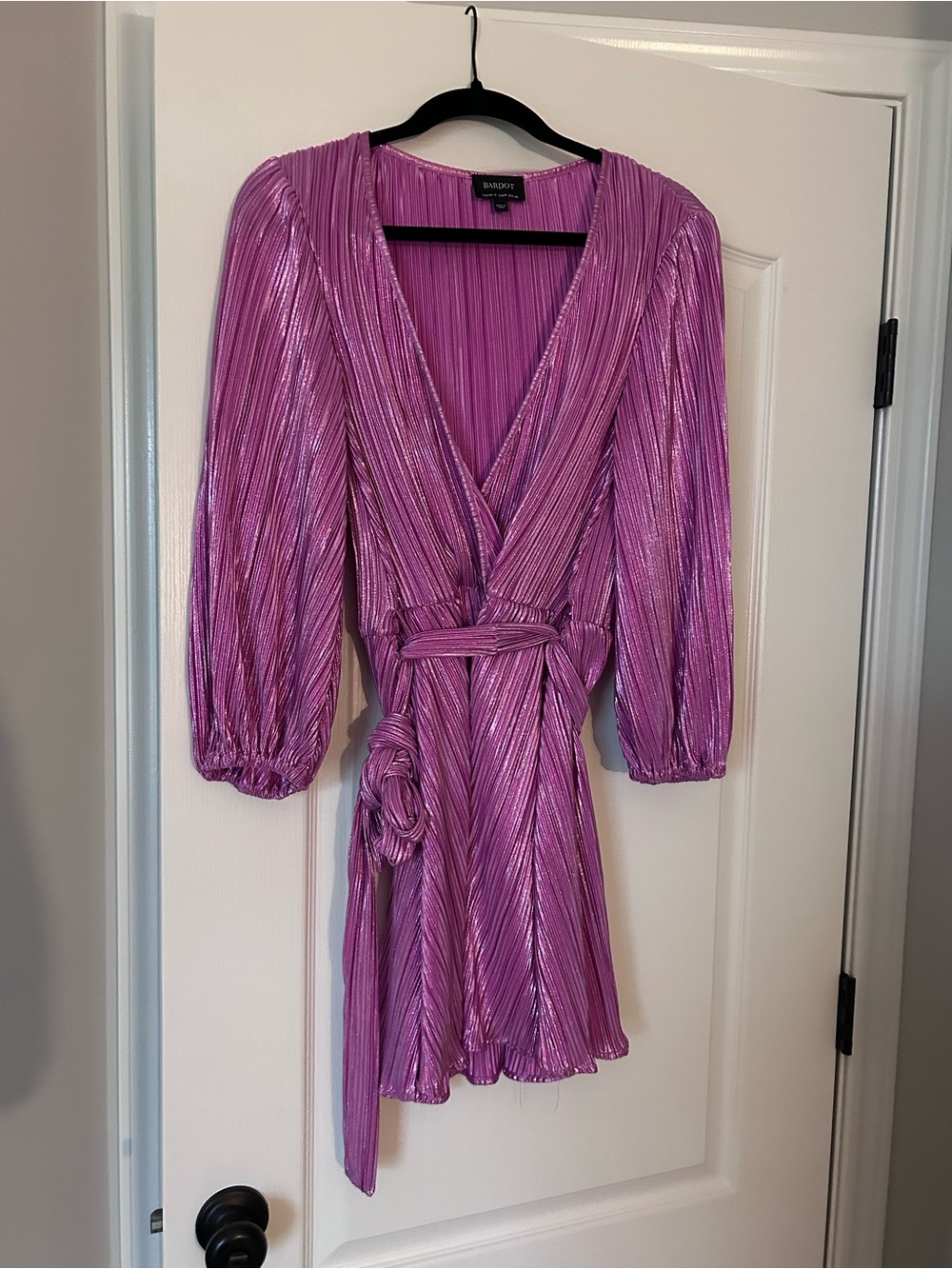 Bardot Metallic Fuchsia Pleated Top